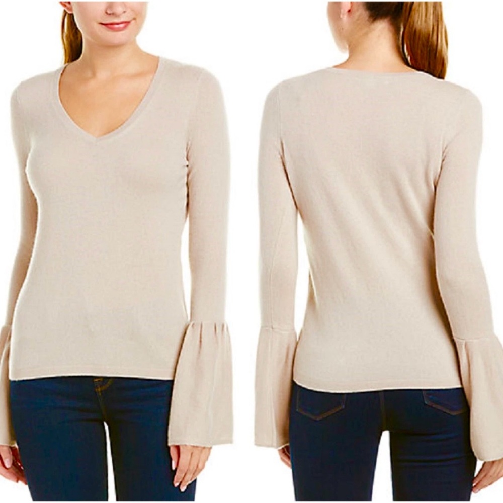 NWT  Christopher‎ Fischer V-Neck Bell Sleeve 100% Cashmere Sweater Size S/P